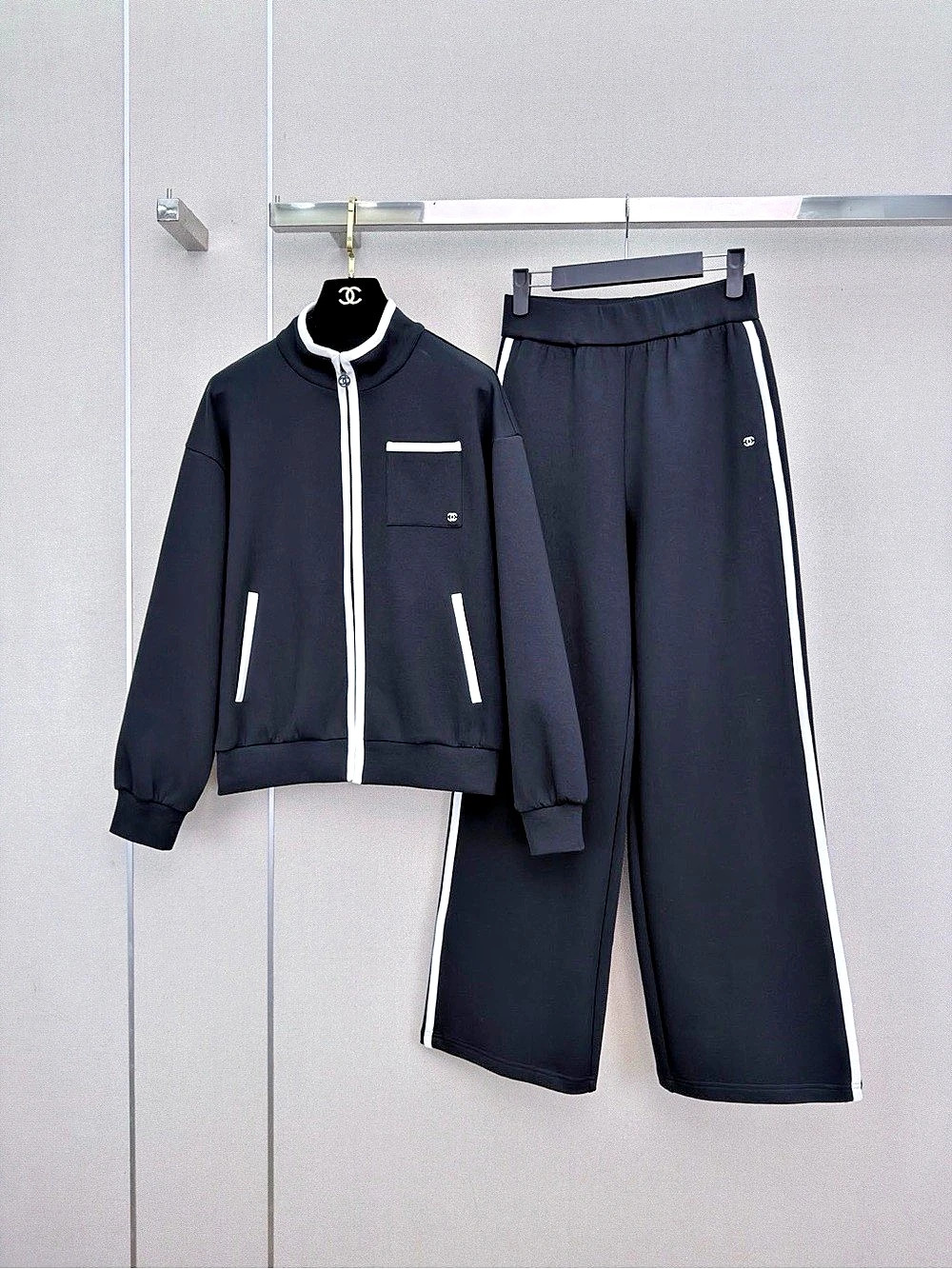 Chanel Black & White Track Jacket Pants Set Like New